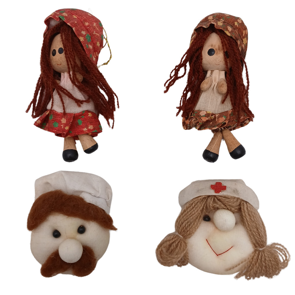 Vintage Dolly Sisters, Chief and Nurse Head Magnetic Memo Holders Fridge Magnets